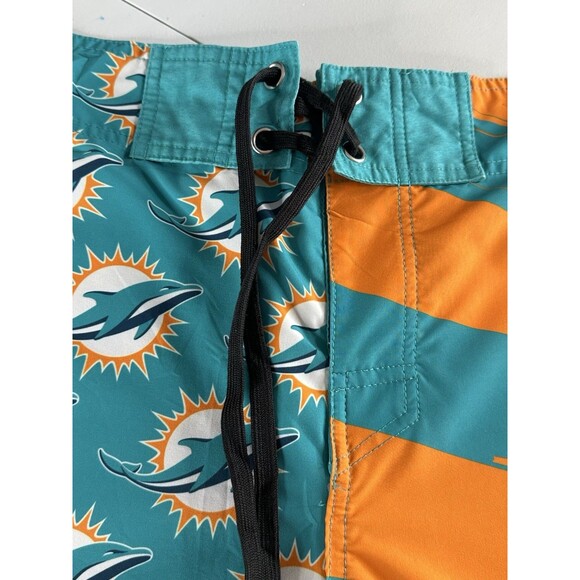 Miami Dolphins NFL Mens 38 Drawstring Diagonal Flag Board Shorts‎ Green Orange - Picture 12 of 12